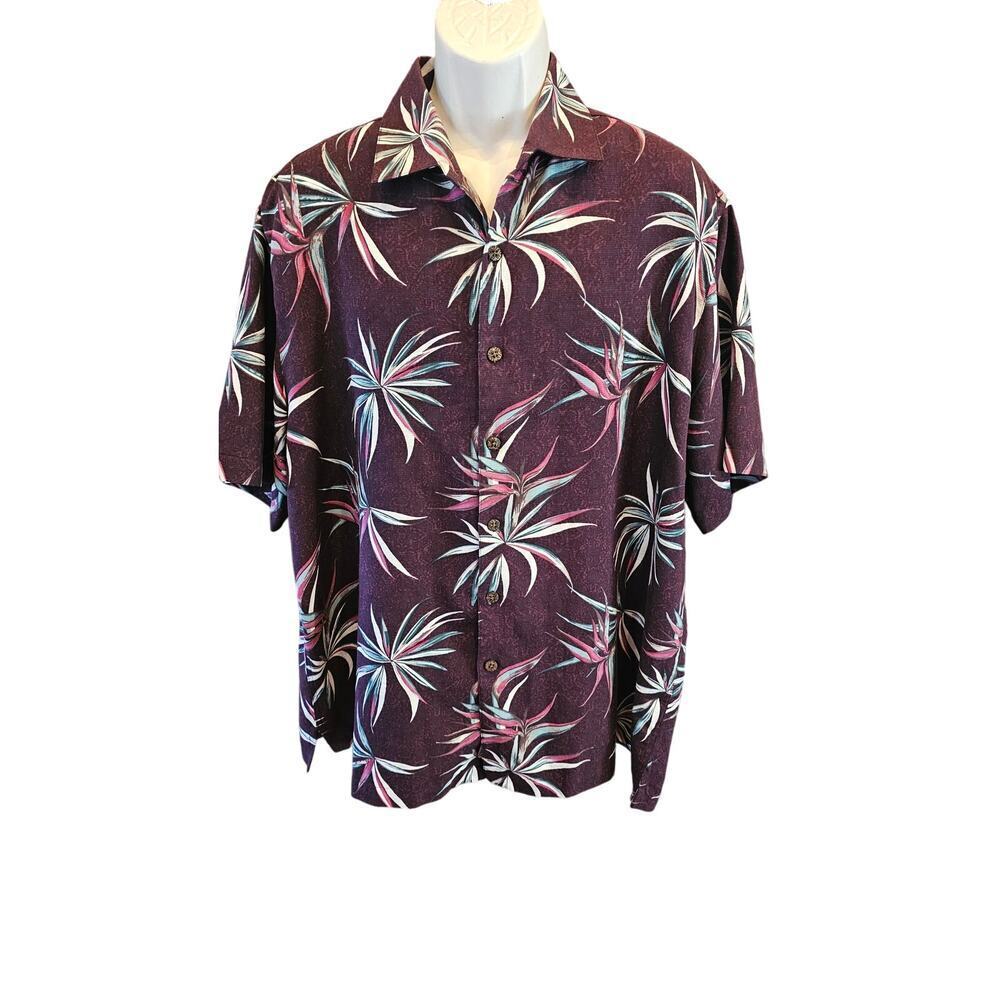 Caribbean sz XL silk blend hawaiin vacation short sleeve button up EUC luau